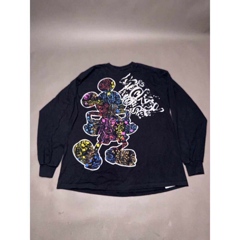 Disneyland Size XL Black Long Sleeve T-SHIRT Graffiti MICKEY MOUSE